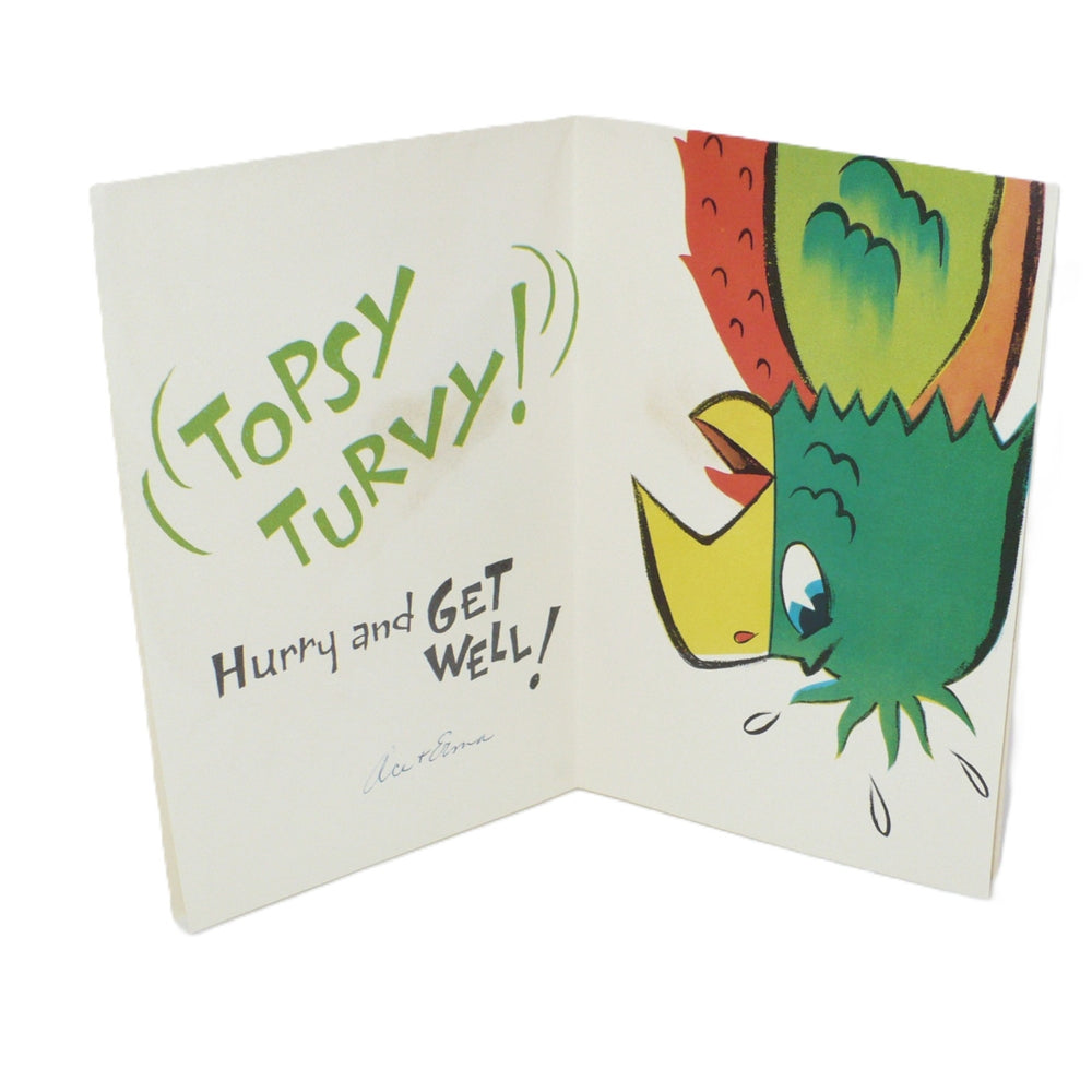 1960s Feathered Parrot 3D Novelty Get Well Card, Real Feathers.