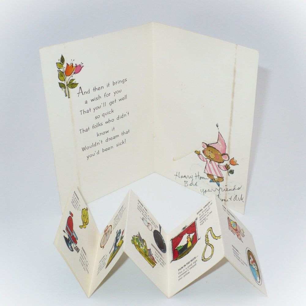 1960s “Dream Book” Get Well Card Mouse in Bed, Book Insert.