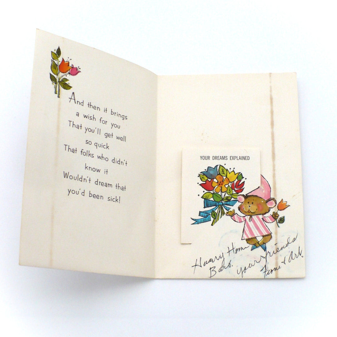 1960s “Dream Book” Get Well Card Mouse in Bed, Book Insert.