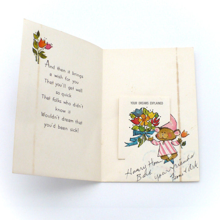 1960s “Dream Book” Get Well Card Mouse in Bed, Book Insert.