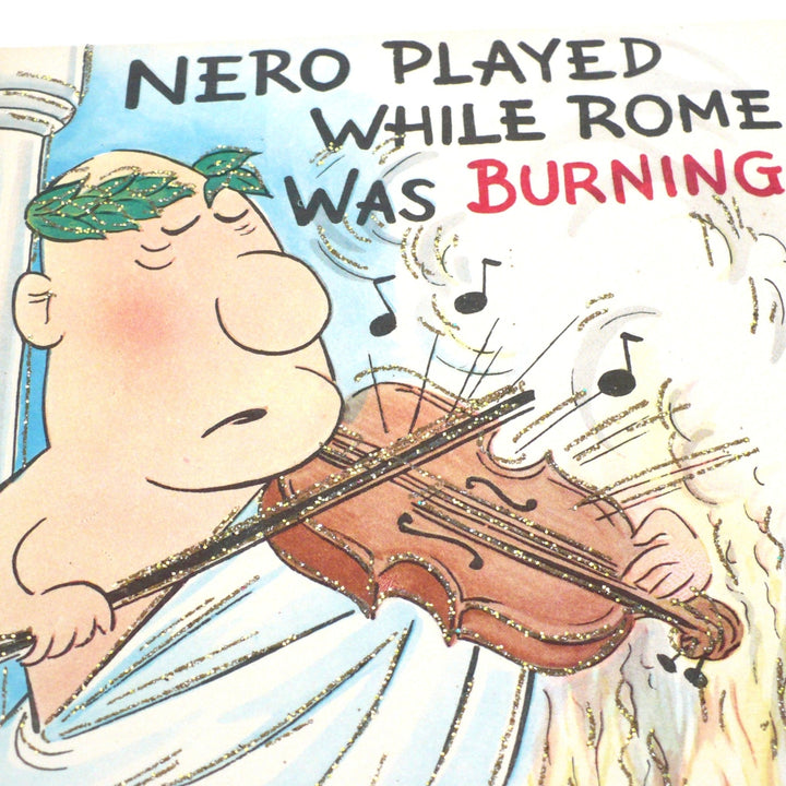 1950s Vintage Kitsch Get Well Card, Nero While Rome Burns.