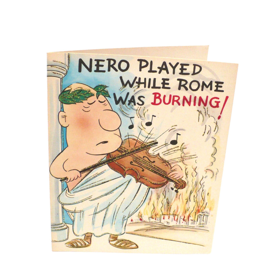 1950s Vintage Kitsch Get Well Card, Nero While Rome Burns.