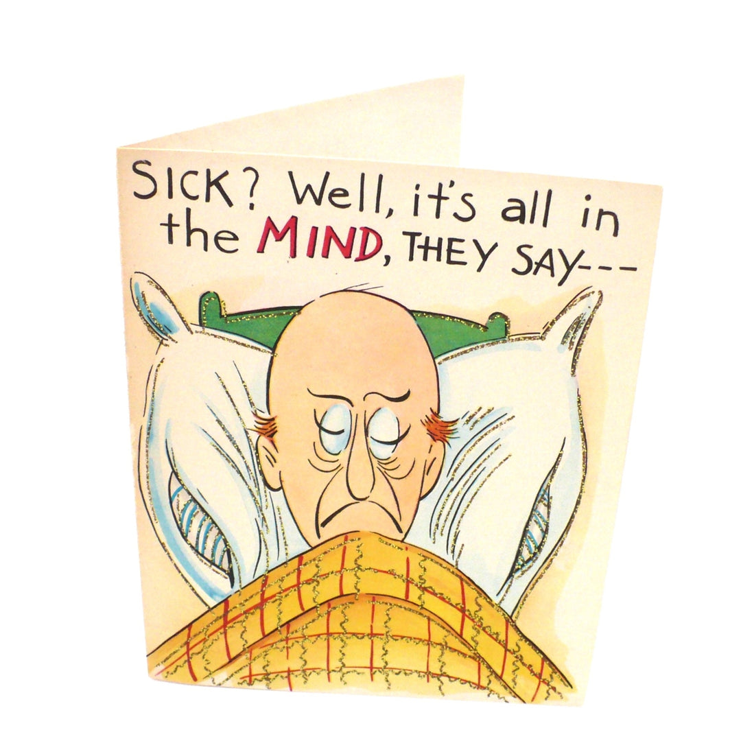  1950s Mid-Century Kitsch Vintage Get Well Card, Sugar Glitter Accents.