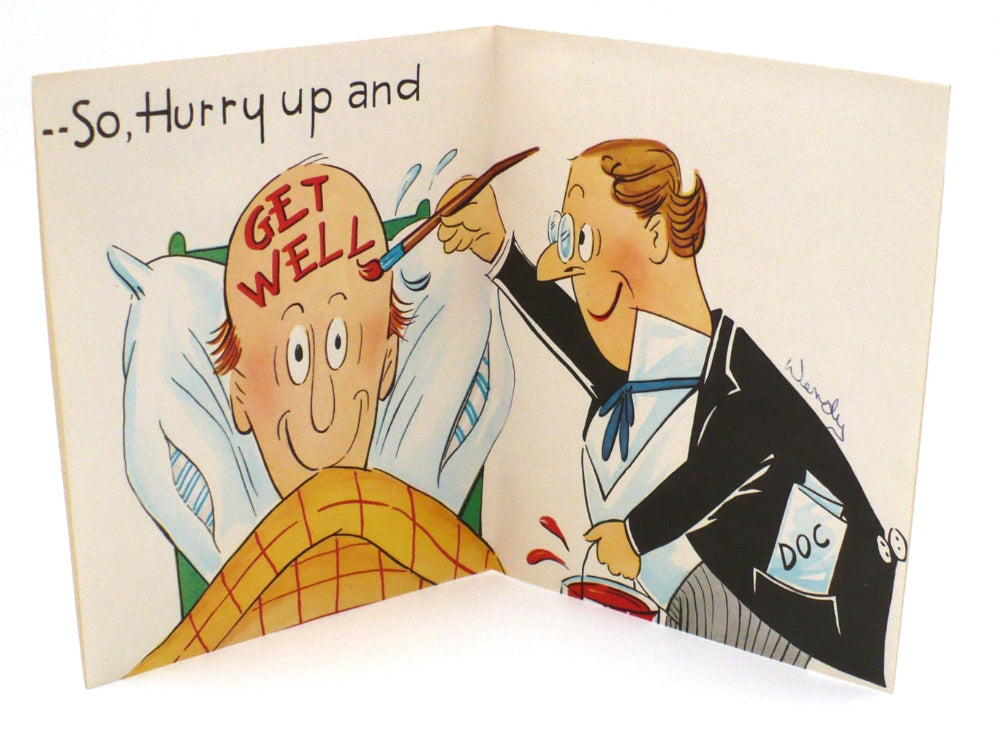  Interior 1950s Mid-Century Kitsch Vintage Get Well Card, Sugar Glitter Accents.
