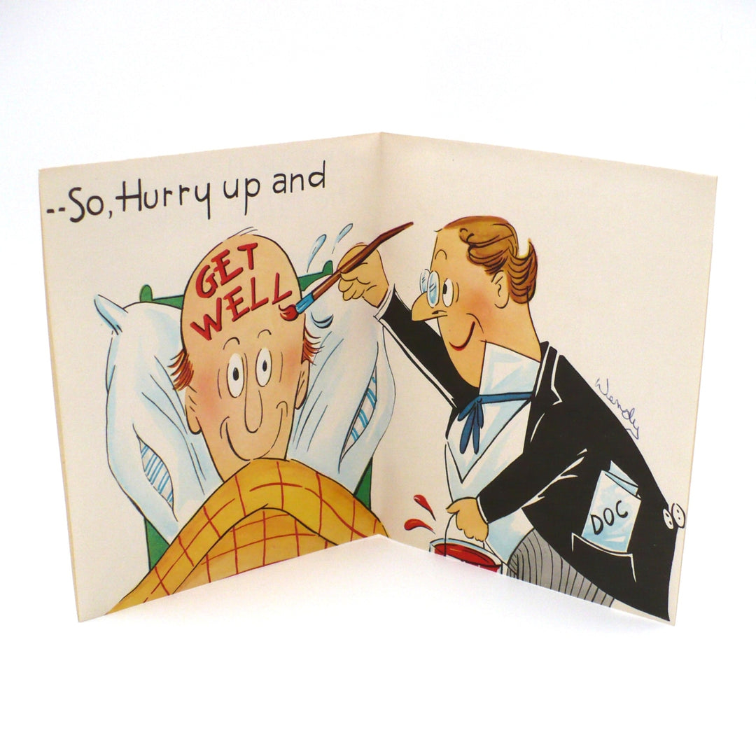  1950s Mid-Century Kitsch Vintage Get Well Card, Sugar Glitter Accents.