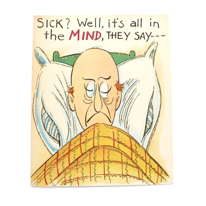  1950s Mid-Century Kitsch Vintage Get Well Card, Sugar Glitter Accents.