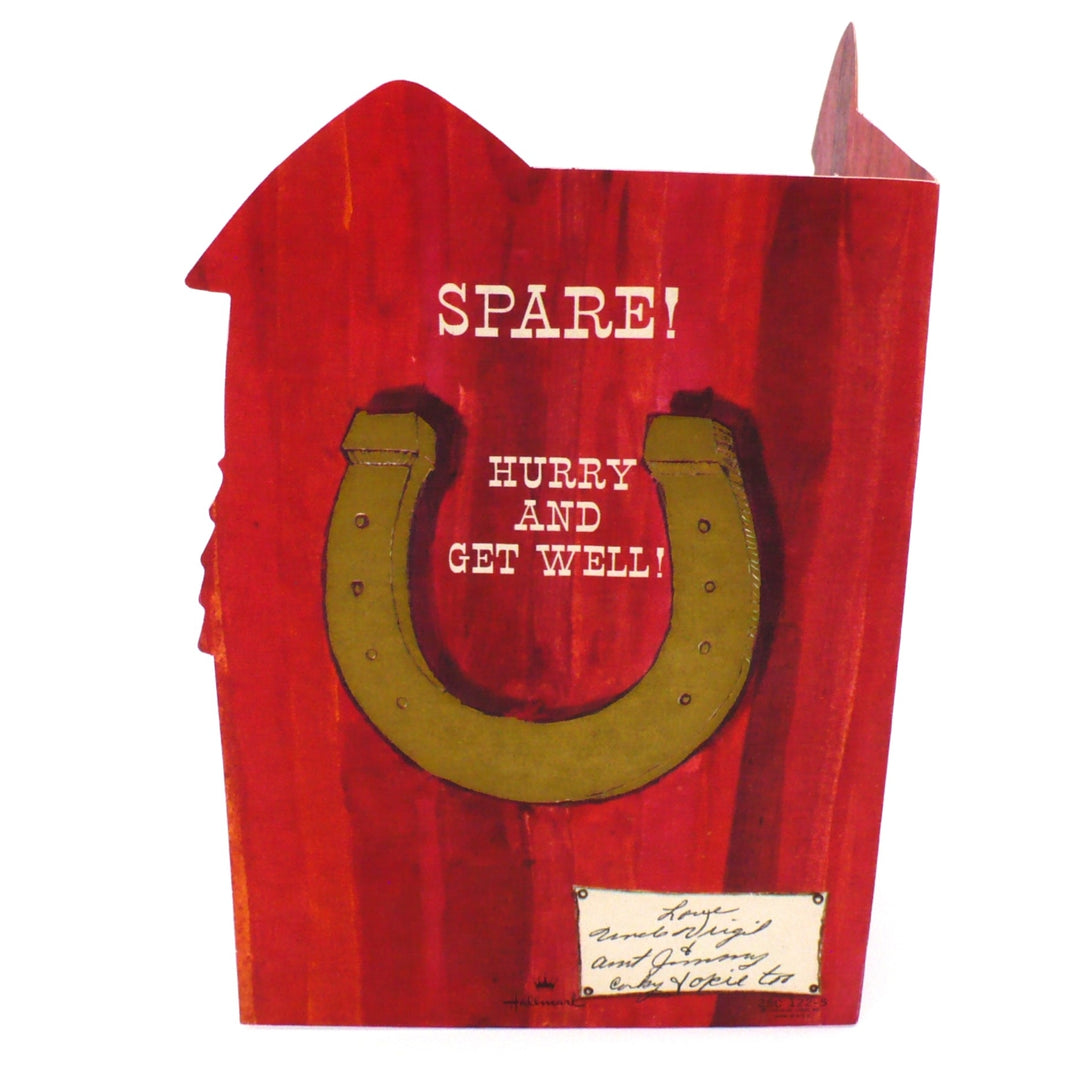 1950s Die-cut Get Well Card with Horse Peeking Through Barn Window.