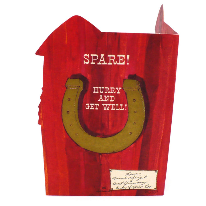 1950s Die-cut Get Well Card with Horse Peeking Through Barn Window.