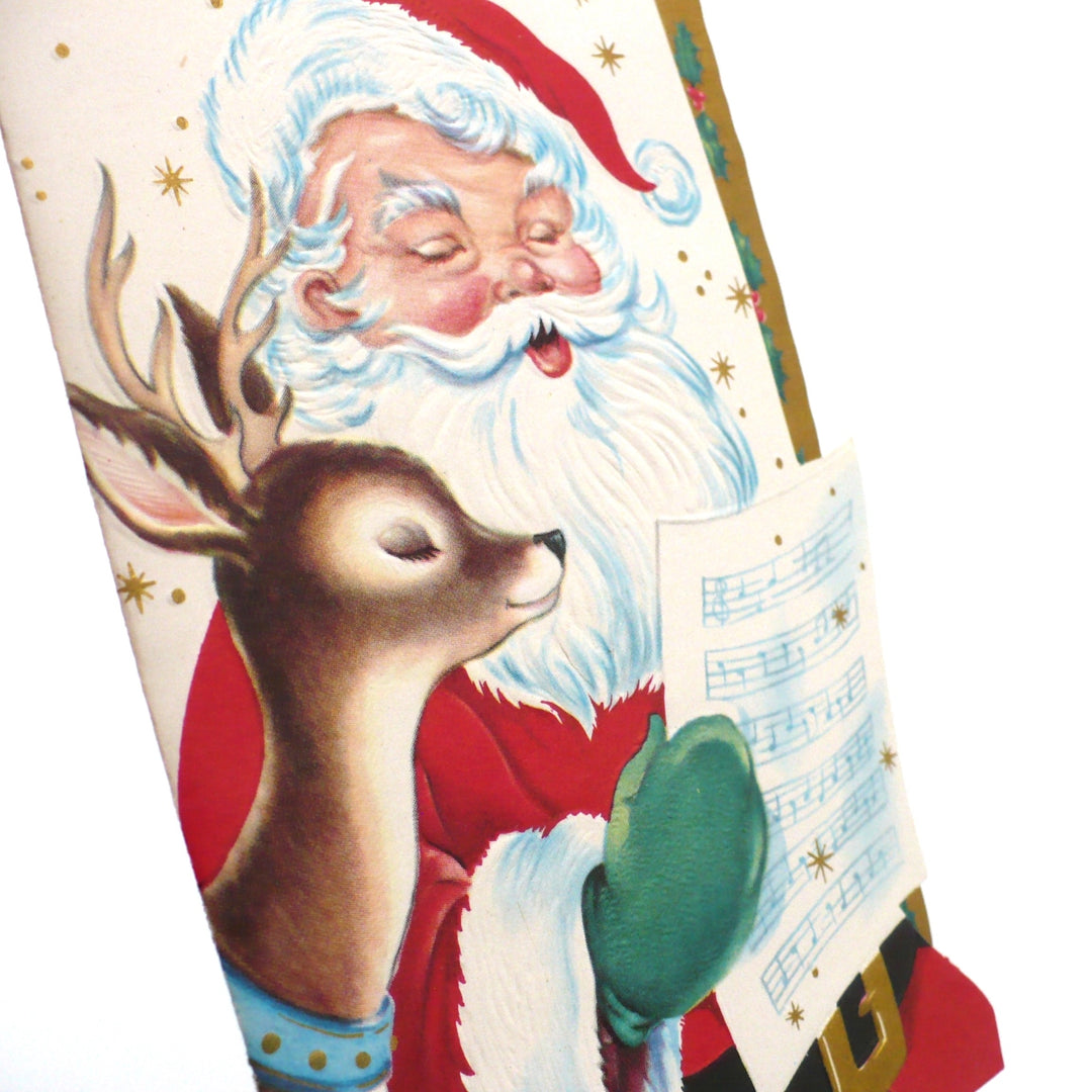 1950s Vintage Kitsch Die-cut Christmas Card with Santa, Reindeer