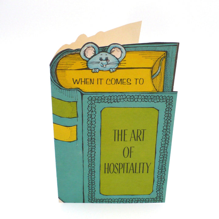 1960s Kitsch Greeting Die-Cut Mouse House Guest Vintage Thank You Card.