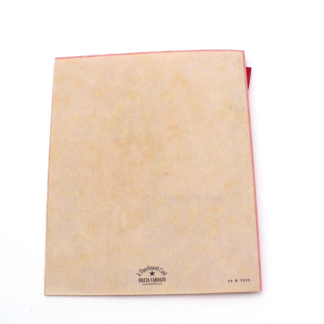 Greeting card with red roses and a pink ribbon on a white background, 1950s Mother’s Birthday Vintage Greeting Card w/ Red Roses & Sugar Glitter by Buzzo.