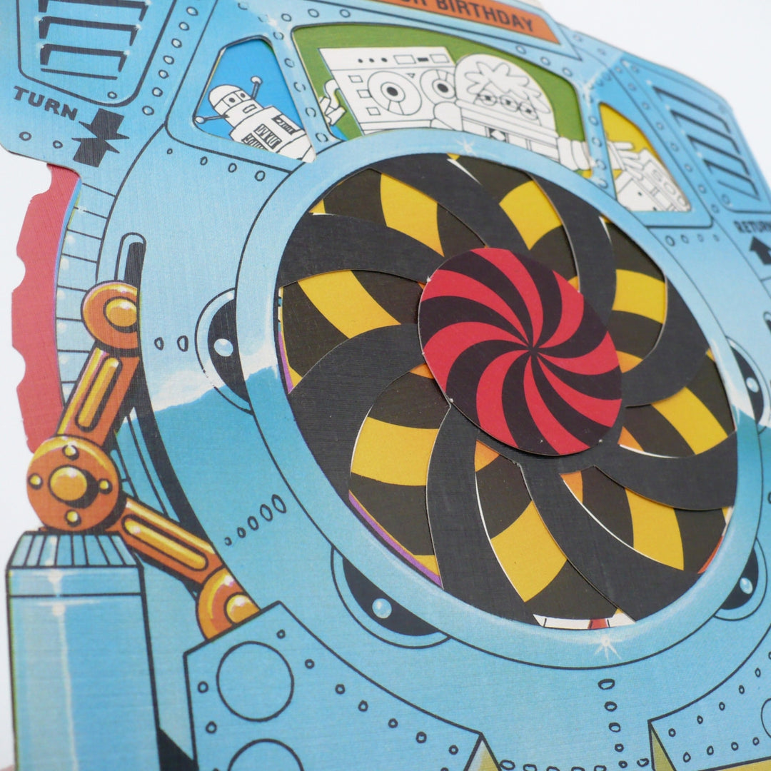 1980s Vintage Mechanical Space Station Birthday Card, Interactive Card