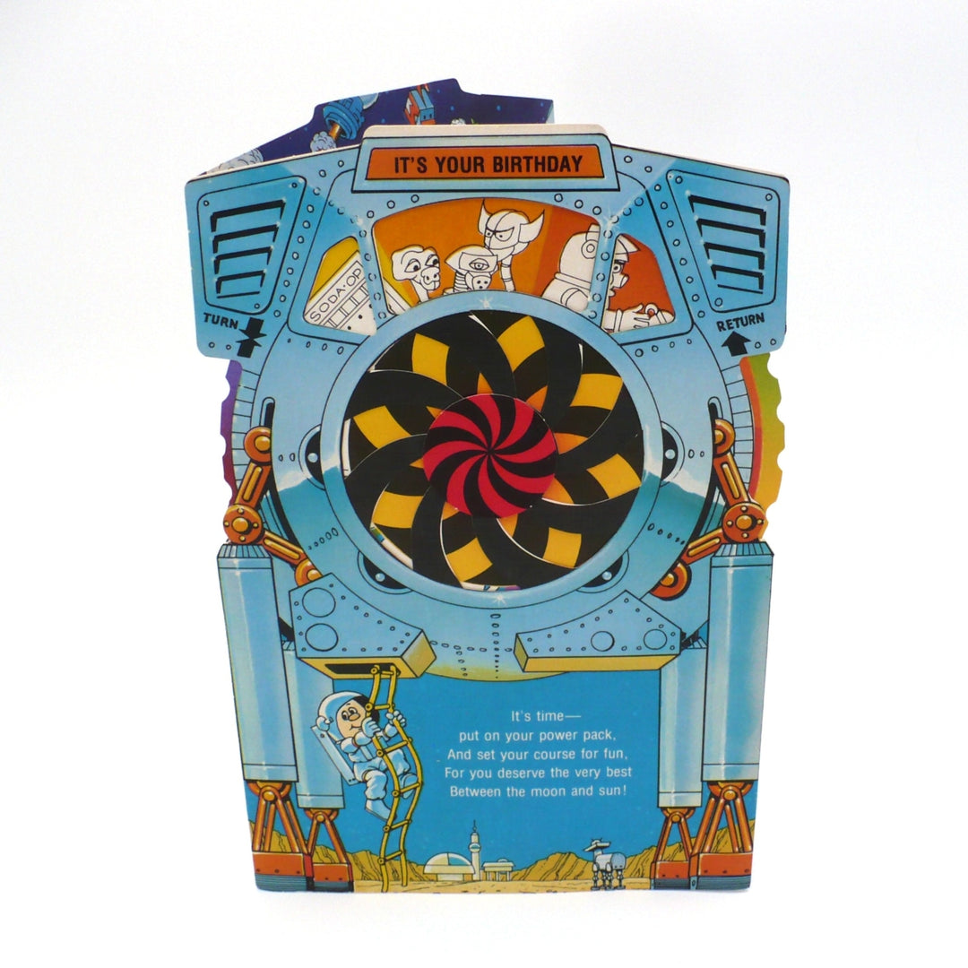1980s Vintage Mechanical Space Station Birthday Card, Interactive Card.
