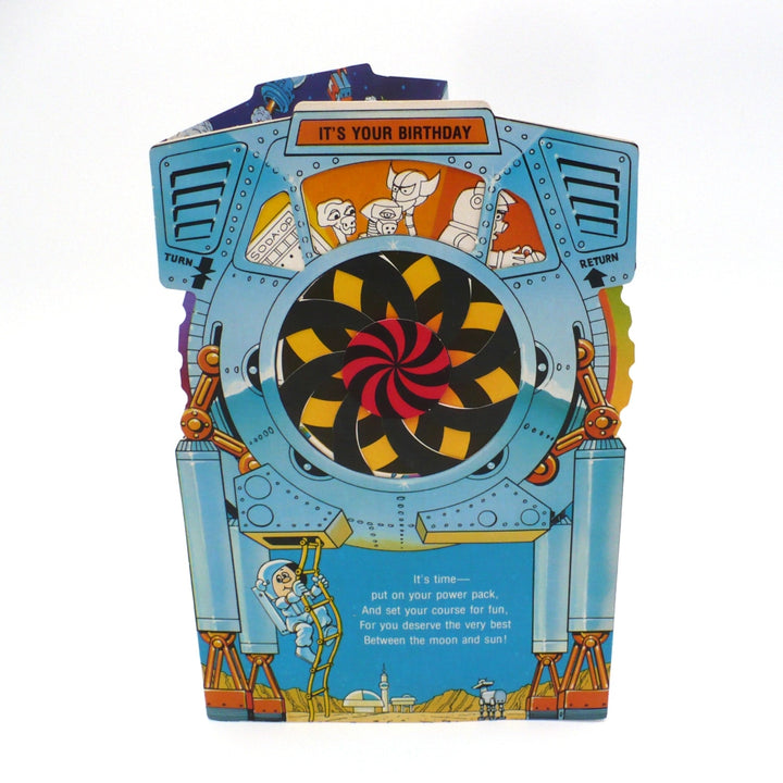 1980s Vintage Mechanical Space Station Birthday Card, Interactive Card.