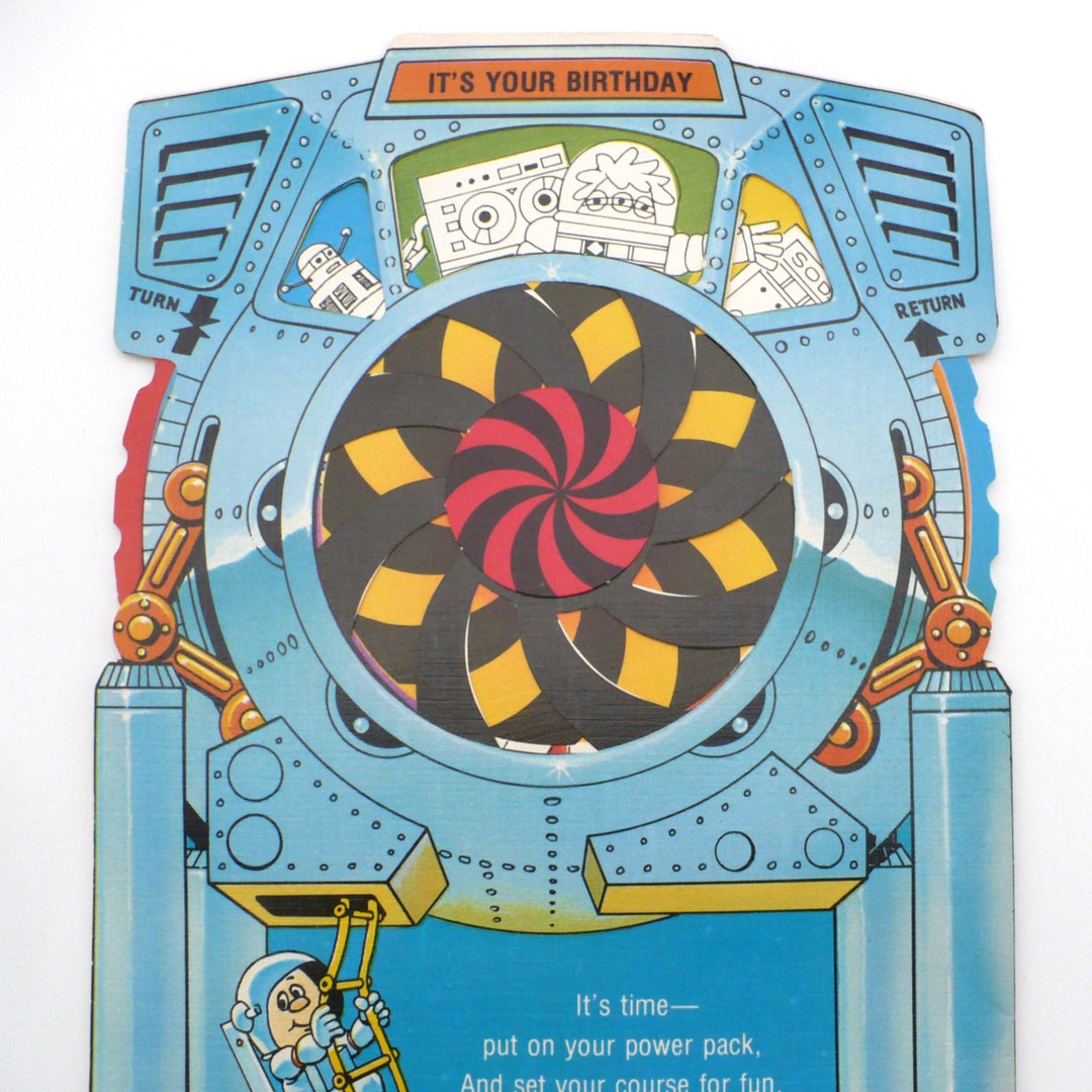 1980s Vintage Mechanical Space Station Birthday Card, Interactive Card.