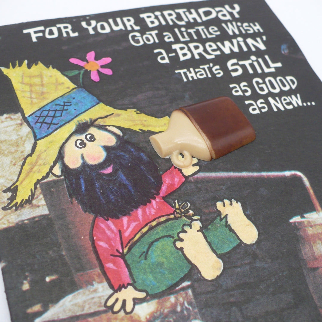 1970s Hillbilly Birthday Card w/ 3D Moonshine Jug.