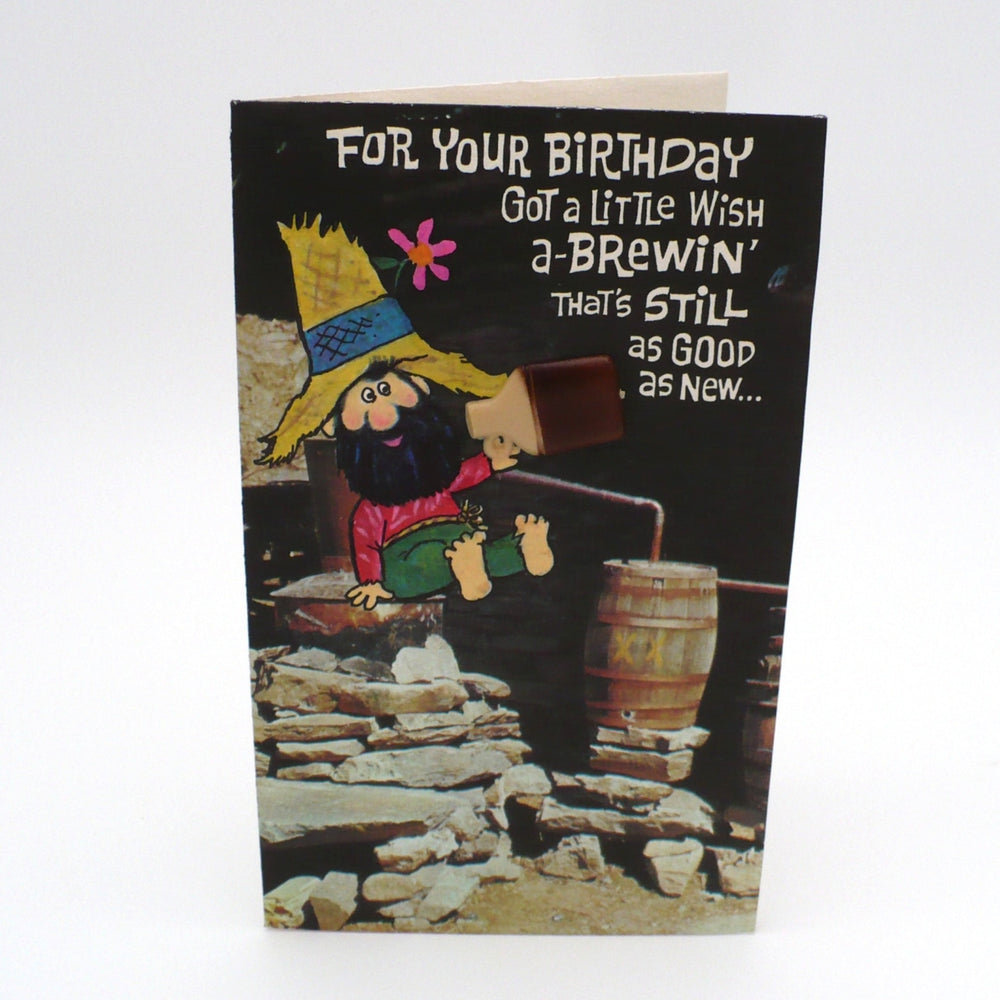1970s Hillbilly Birthday Card w/ 3D Moonshine Jug.