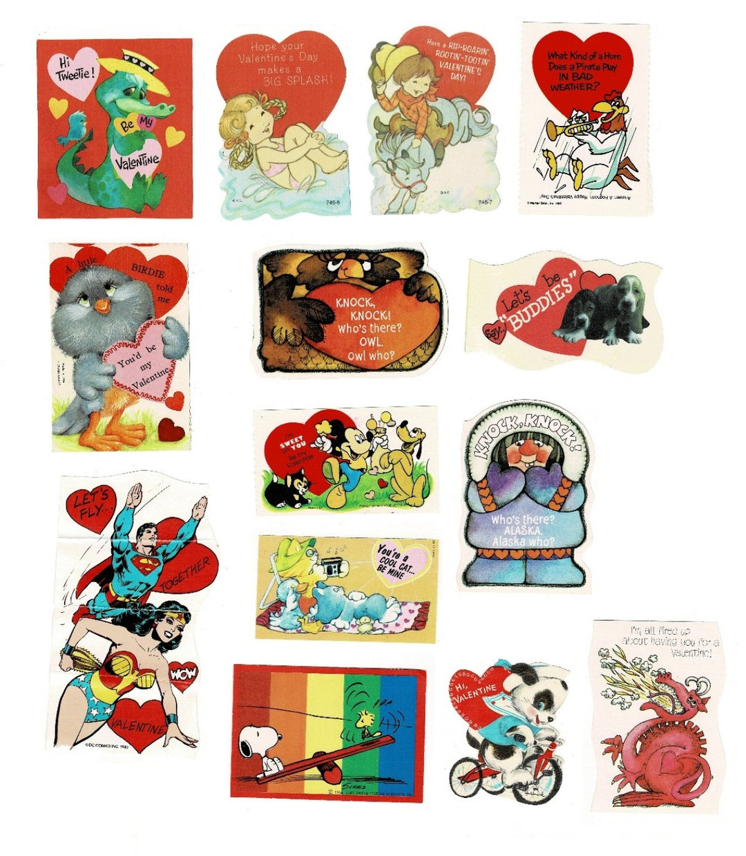 Vintage Children’s Valentine Cards Lot of 14, Classroom Exchange Cards, fronts.