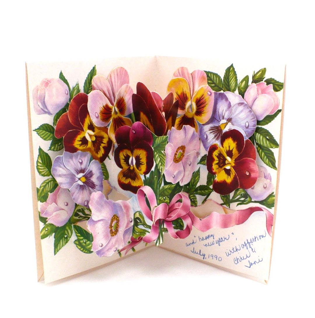 1970s Pansies & Roses 3D Pop-Up Bouquet Birthday Card by Moser.