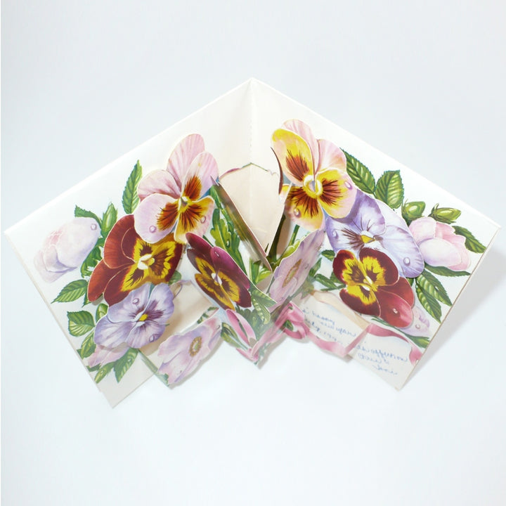 Set of floral cards with pansy design on a light gray background