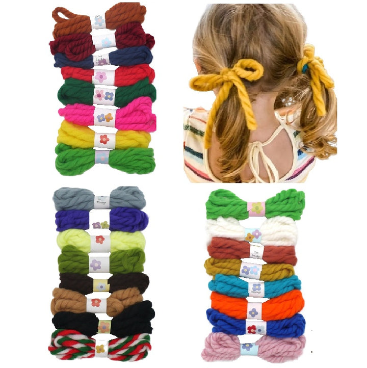 1970s Vintage 8-Pairs Yarn Hair Tie Wardrobes, Choose Your Collection