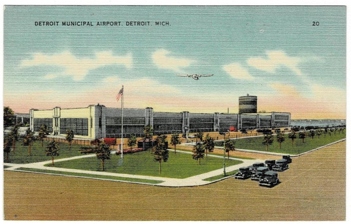 1930 Detroit Municipal Airport Michigan Vintage Postcard