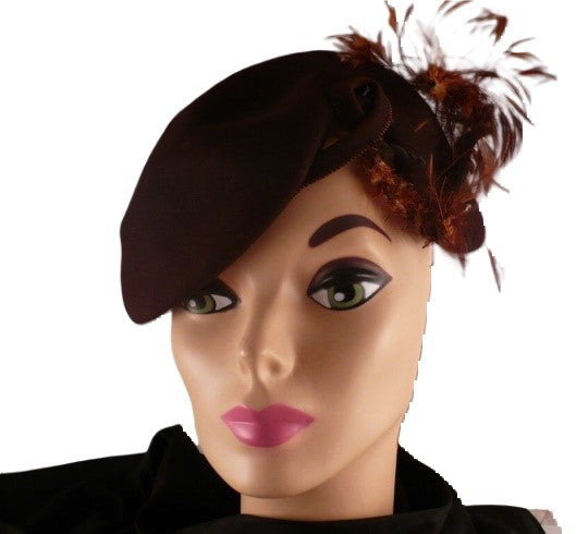 1930s Vintage Feather Spray Brown Bandeau Hat