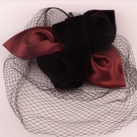 1960s Vintage Brown Velvet Net Whimsy Cocktail Hat