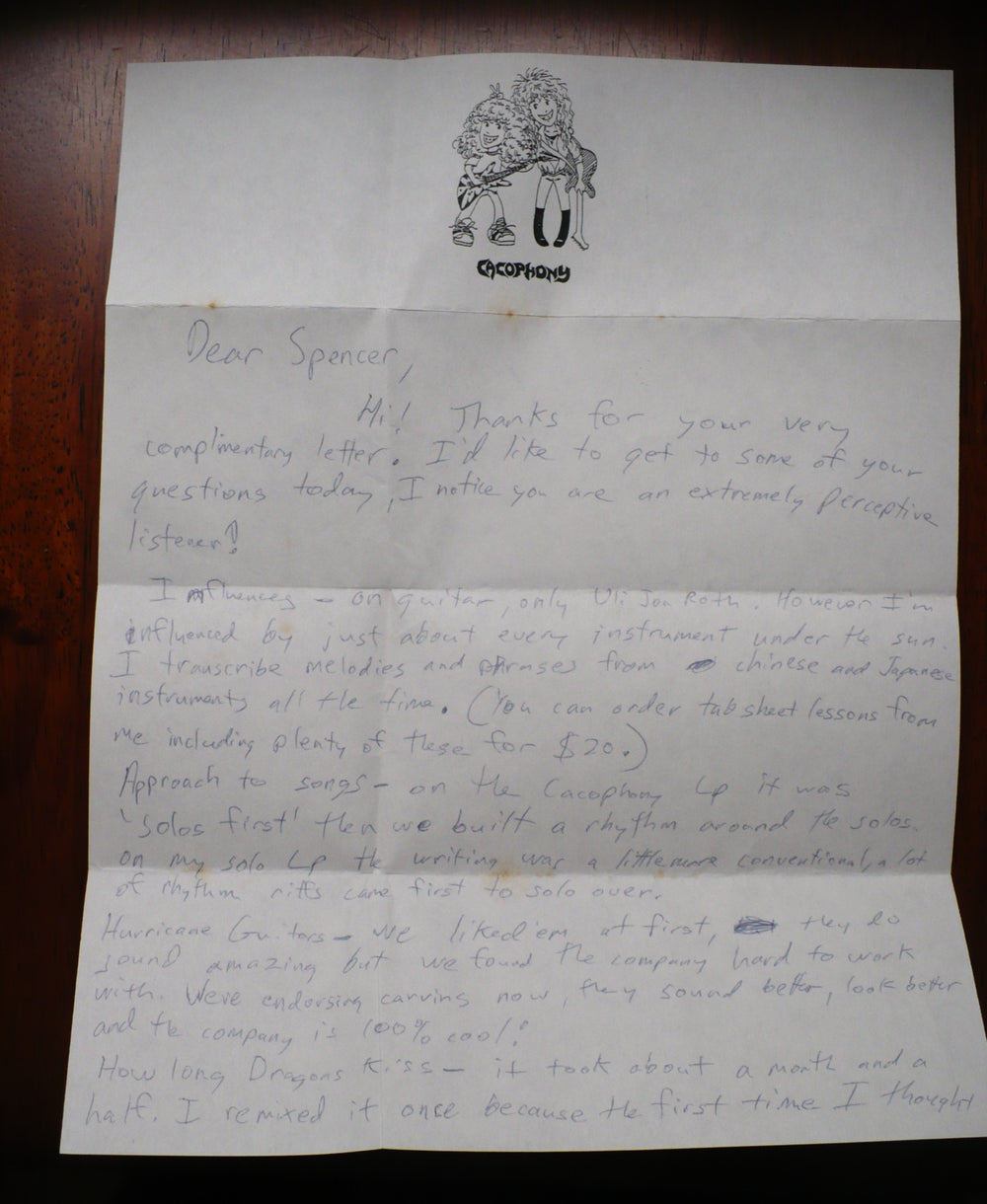1988 Marty Friedman Handwritten Letter.