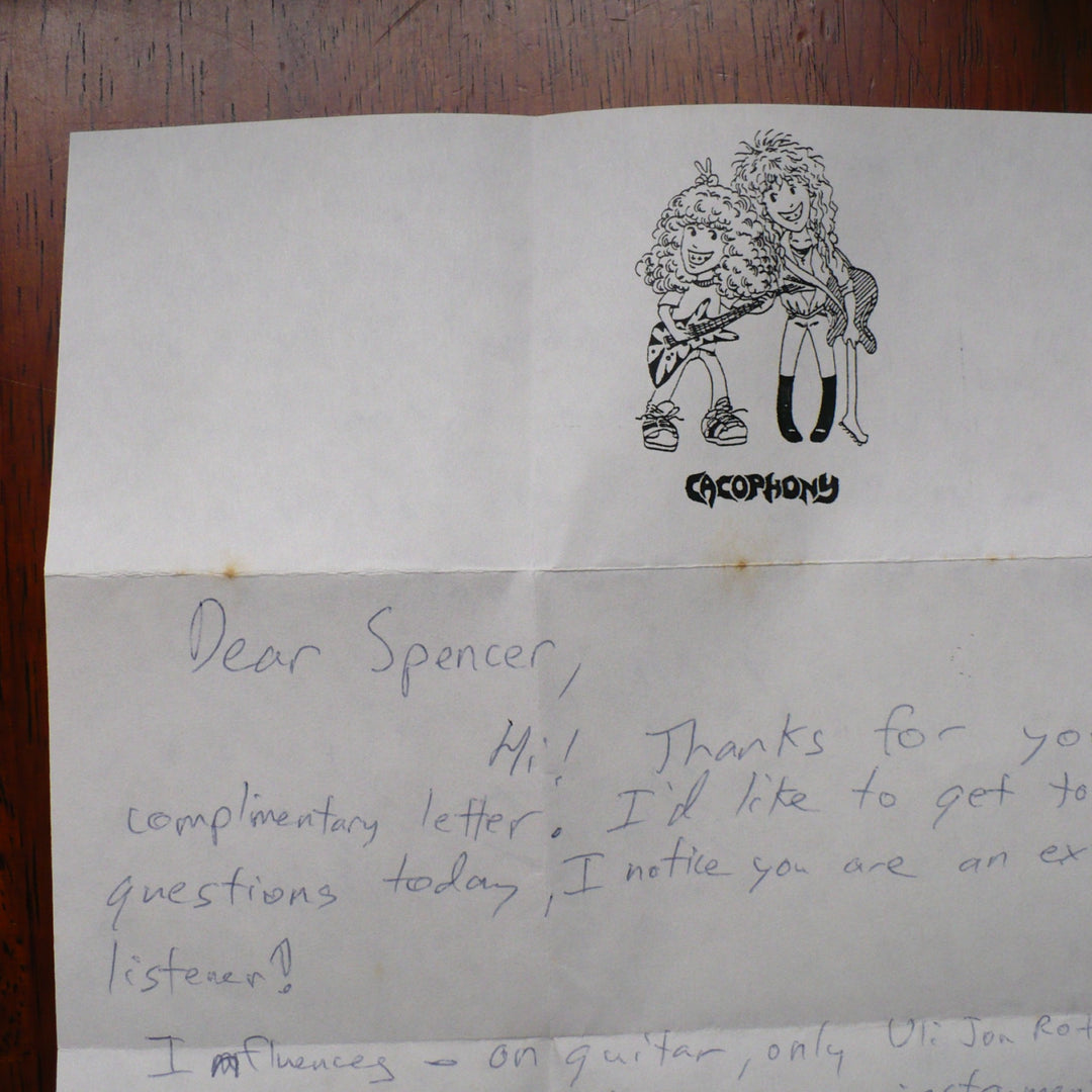1988 Marty Friedman Handwritten Letter. enlarged
