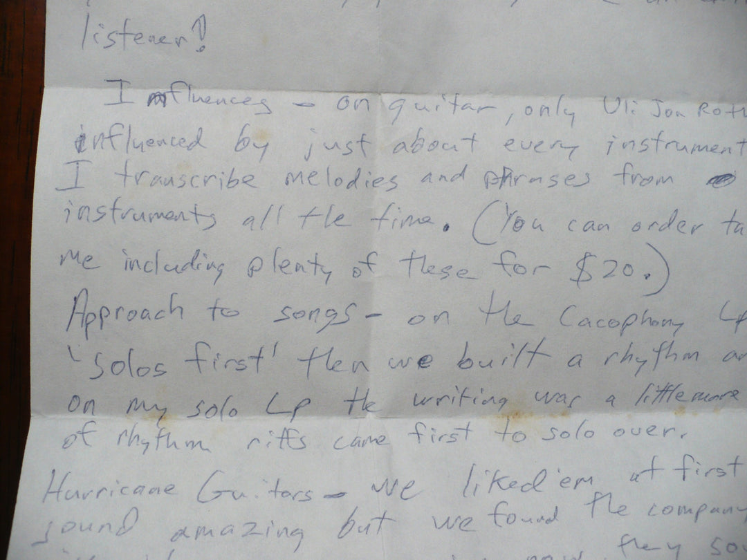 1988 Marty Friedman Handwritten Letter. enlarged