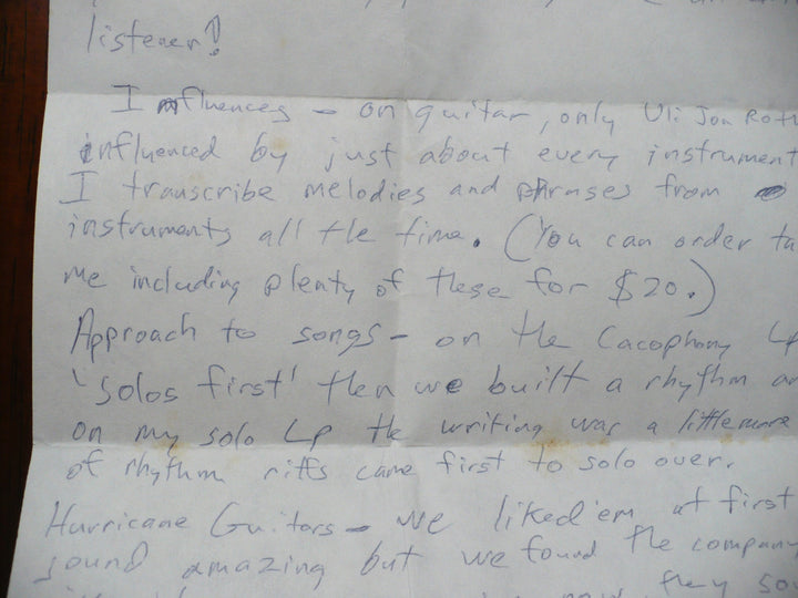 1988 Marty Friedman Handwritten Letter. enlarged