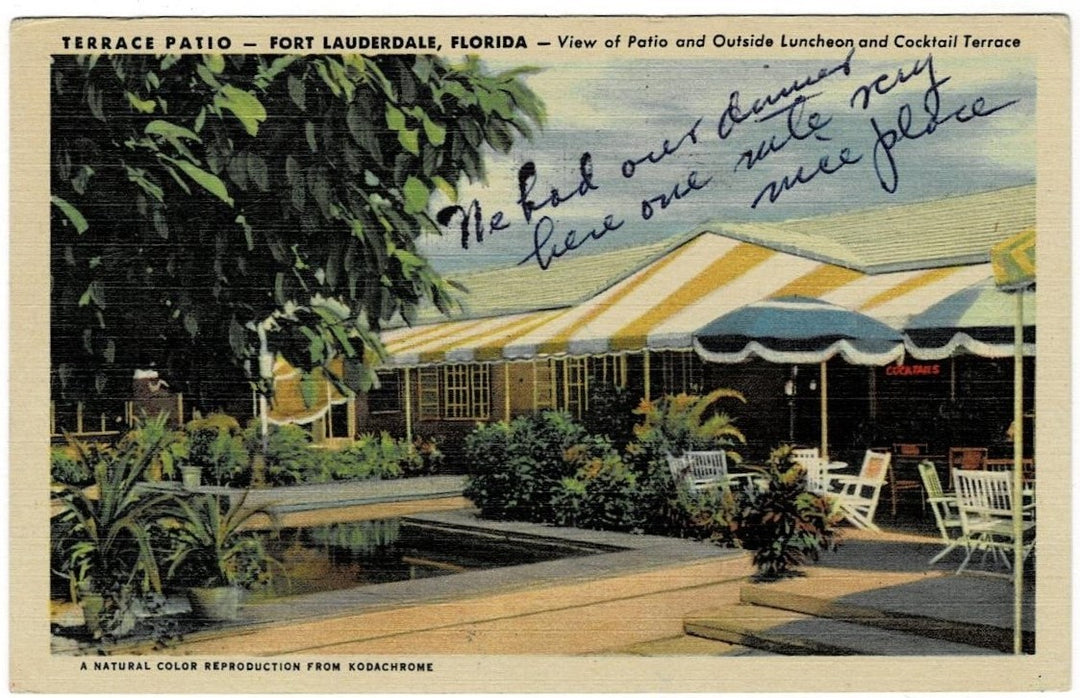 1953 Terrace Patio Restaurant Fort Lauderdale Florida Vintage Postcard