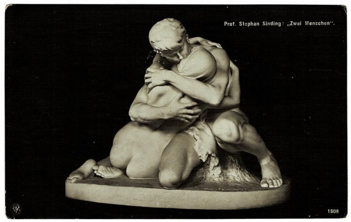 1902 Two People Embracing by Sinding Female Nude Vintage Art Postcard RPPC