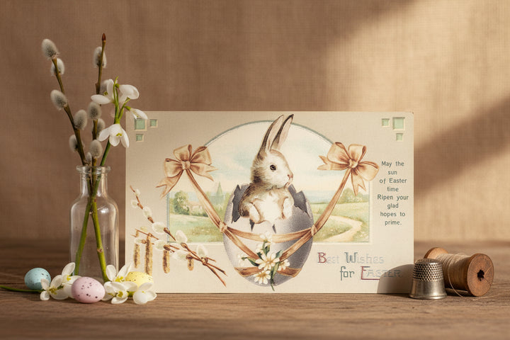 1911 Darling Easter Bunny in Egg Basket Postcard