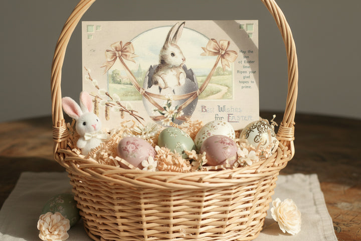 Antique or Vintage Easter postcard shown in a Easter Basket as basket stuffer.
