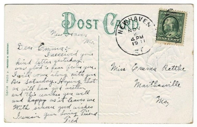 1911 Basket of Flowers & Best Wishes Vintage Postcard