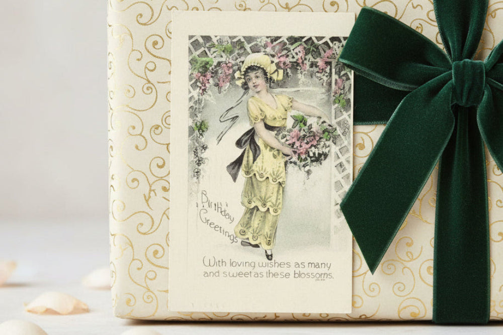 1912 Birthday Basket of Blossoms Postcard