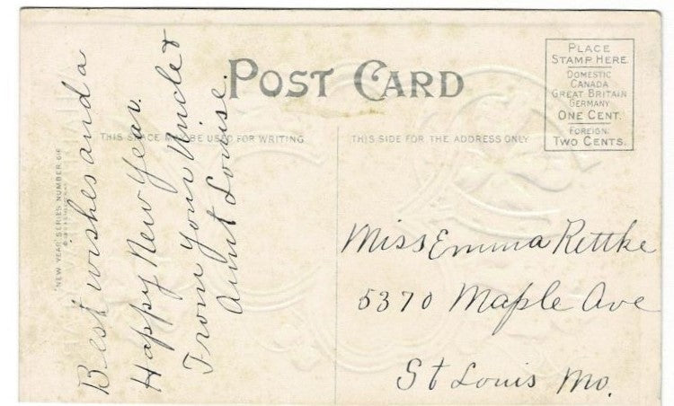 1912 Irish Shamrock Horseshoe Vintage New Year Postcard