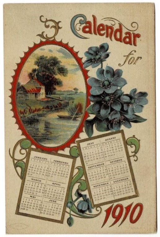 1910 Calendar New Year Vintage Postcard