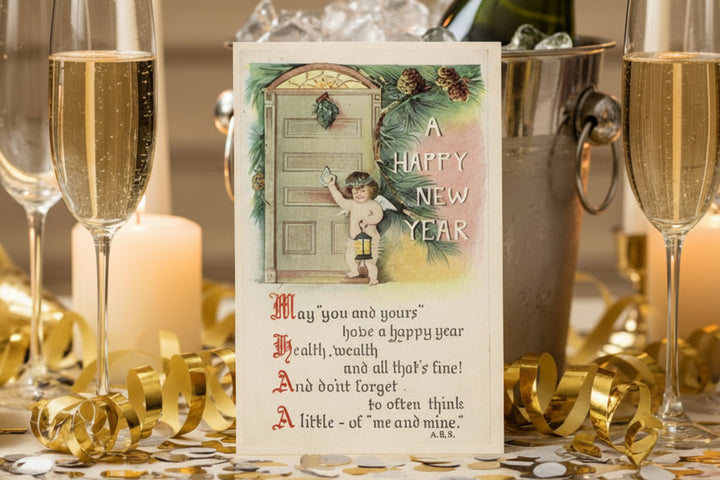 1916 Cherub at Door Happy New Year