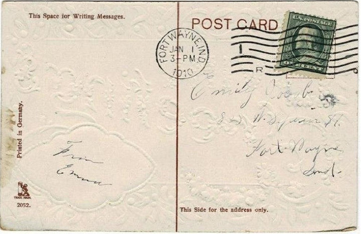 1910 Irish Happy New Year Postcard back view.