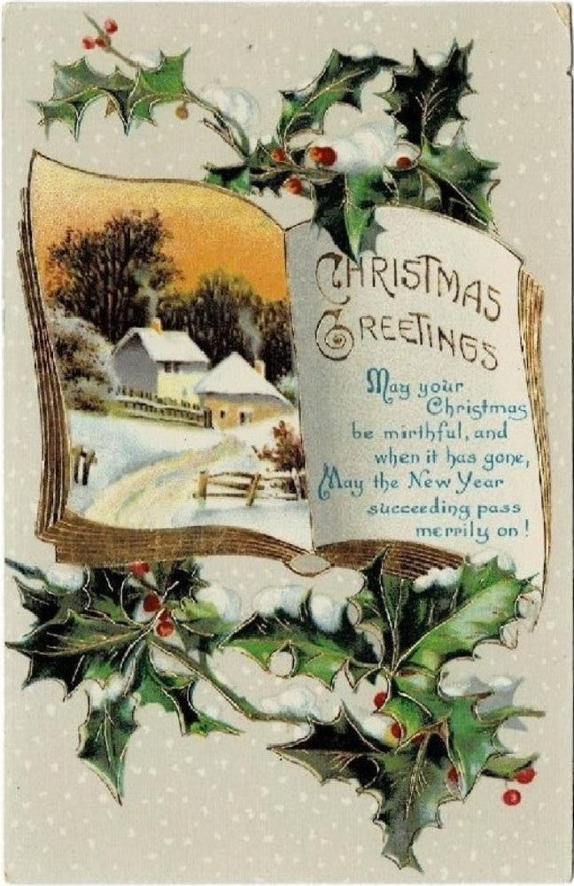 1913 Book Lover's Embossed Vintage Christmas Postcard For Bibliophile.