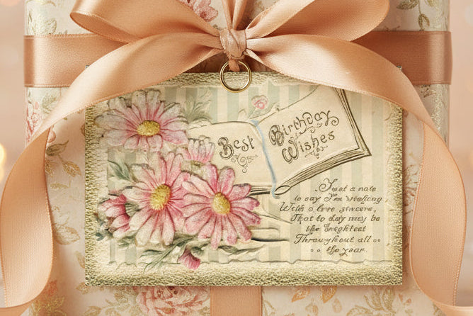 1910 Flocked Pink Daisies Birthday Wishes
