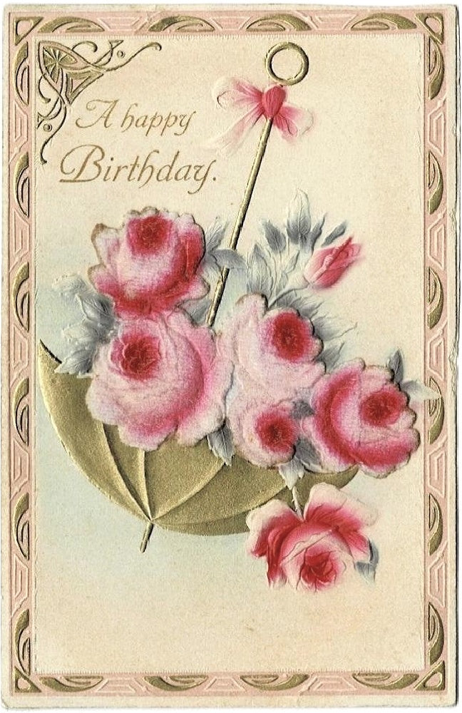 1910 Flocked Pink Birthday Roses