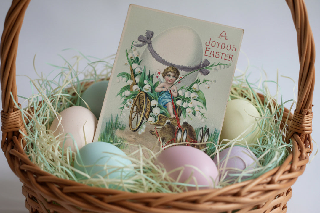 Antique vintage Easter postcard in Easter basket as basket stuffer.