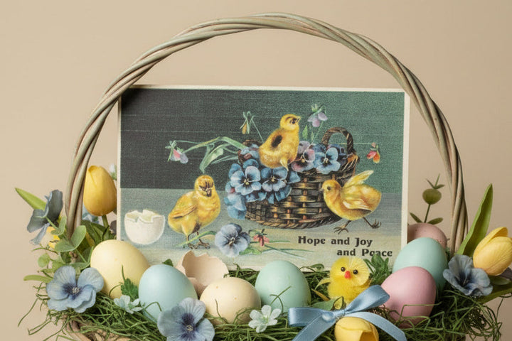 Antique or Vintage Easter postcard shown in a Easter Basket as basket stuffer.