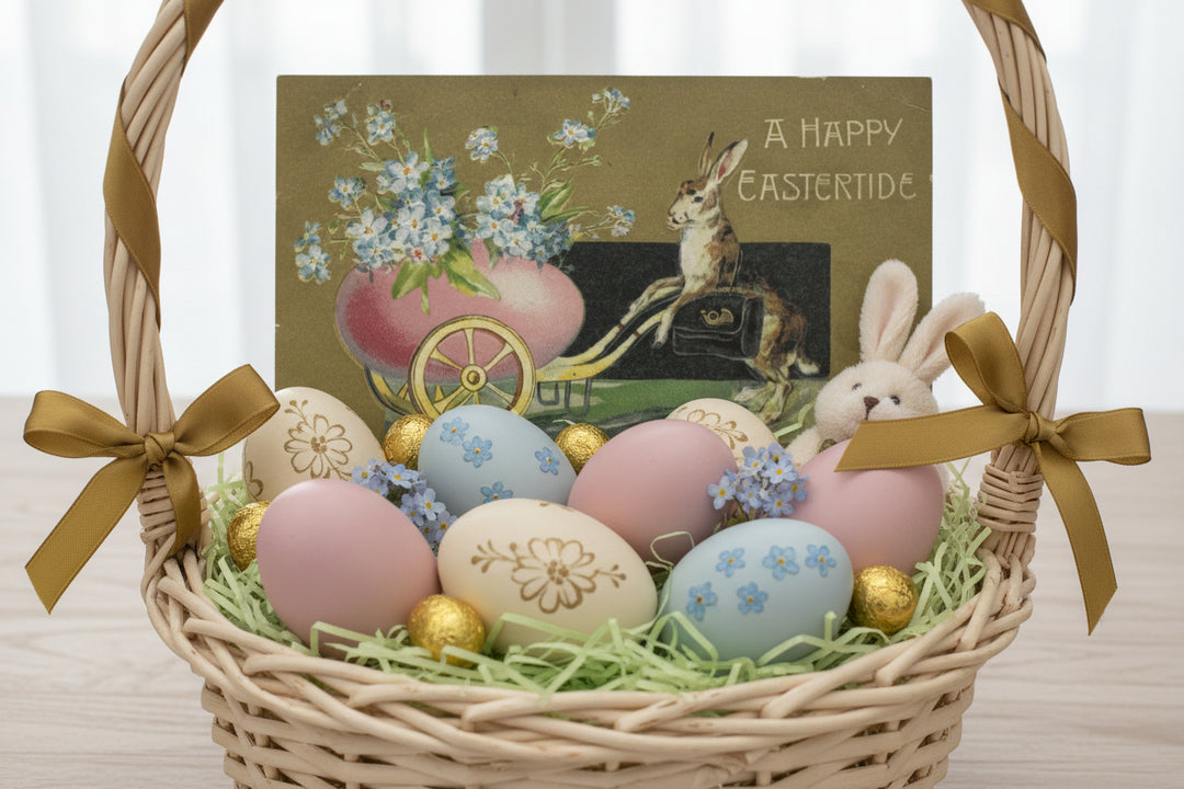 Antique or Vintage Easter postcard shown in a Easter Basket as basket stuffer.