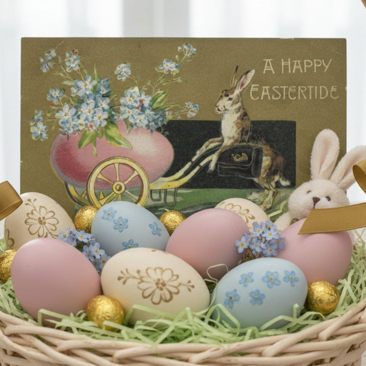 Antique or Vintage Easter postcard shown in a Easter Basket as basket stuffer.
