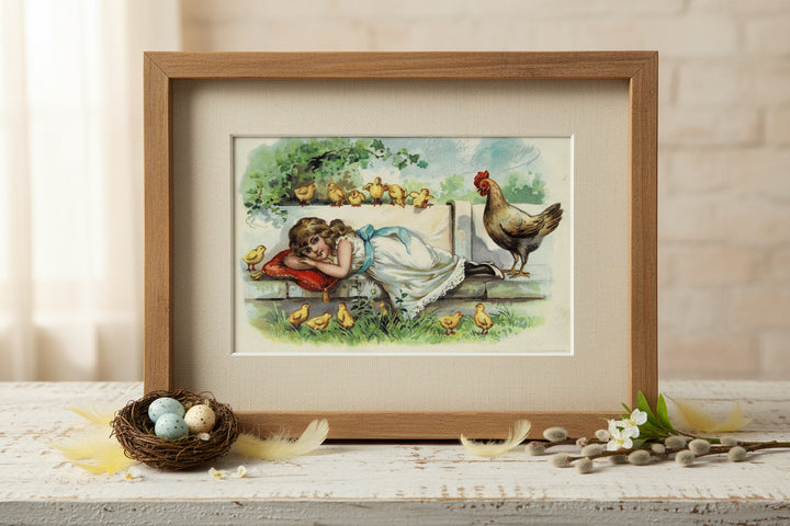 1911 Pretty Maiden Surrounded by Hen & Chicks Postcard